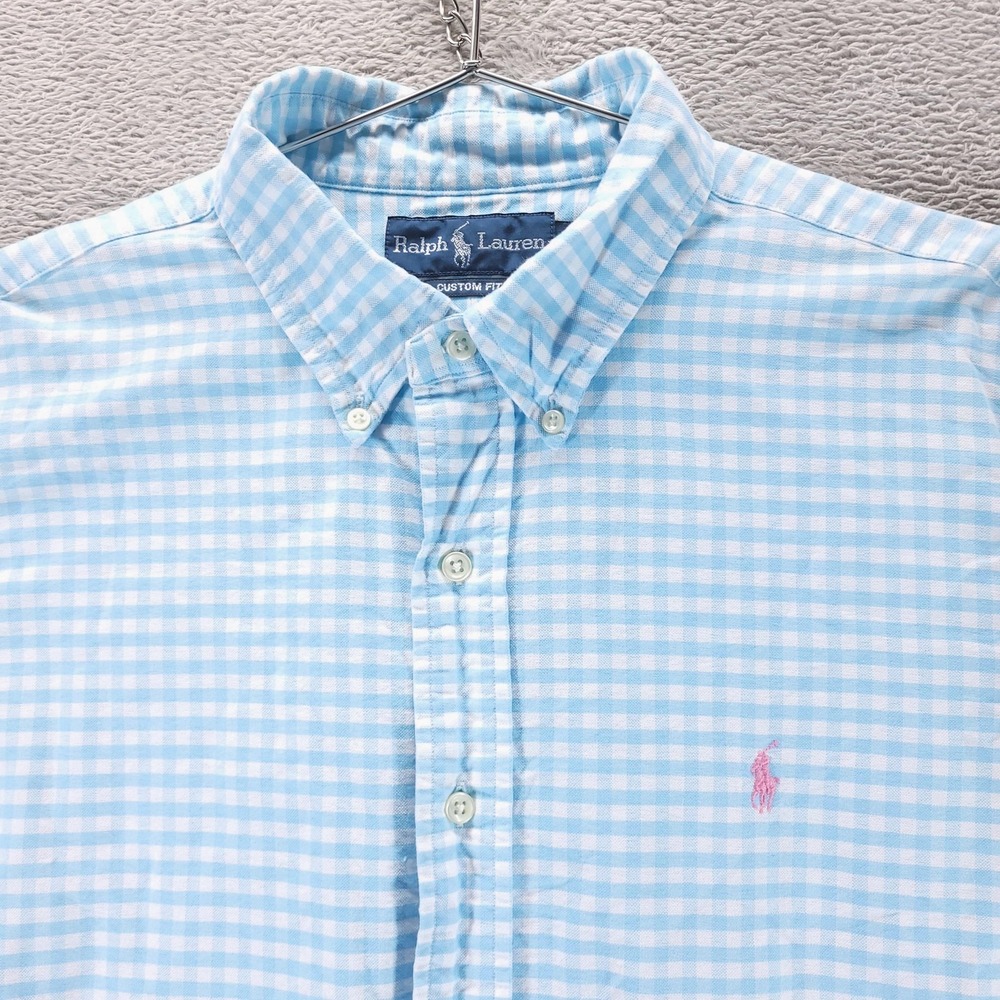 Polo Ralph Lauren Shirt Mens XL Blue Check Oxford Custom Fit Button Down 44742